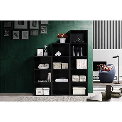 Hodedah 5-Shelf Black Bookcase for Organised Storage and Display - WoodArtSupply