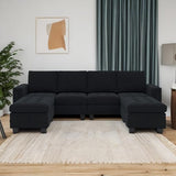Belffin Velvet U Shaped Sectional Sofa Couch with Storage Ottoman Convertibel Sectional Sofa with Reversible Chaises Black Belffin