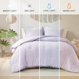 Codi Lavender Purple Full/Queen Comforter Set - Boho Aesthetic Bedding with Luxurious Pom Fringe, Soft Washed Microfiber 3pc Set, Couple-Friendly Lightweight Design, 1 Comforter & 2 Pillow Shams Codi