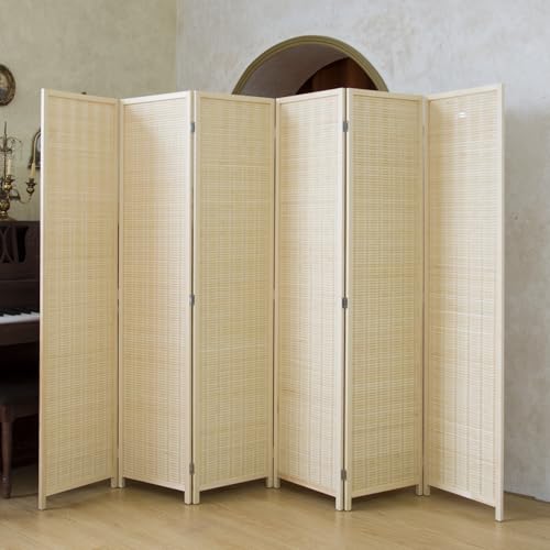 Loomveil 6 Panel Room Divider Folding Privacy Screen,67 inch Bamboo Panel Divider for Home Partition,Beige Loomveil