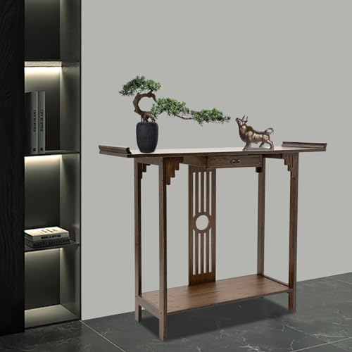 REHOUPTU Sofa Tables, Japanese Style Console Sofa Table, Walnut Bamboo Console Table Entryway Narrow Long Console Table Vintage Table Hallway Table with Shelves, Side Table, Display Table REHOUPTU