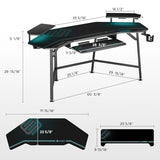 EUREKA ERGONOMIC Aero 72 Inch Gaming Desk with Keyboard Tray, Large Computer Desk Led Lights, Wing-Shaped Monitor Stand Dual Headphone Hanger Cup Holder for Studio,Streamer,Live,Black EUREKA ERGONOMIC