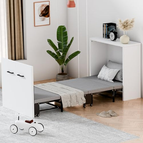 NAIZEA Murphy Bed w/Mattress, Foldable Murphy Bed Cabinet, 75" x 29" Cot Size Fold Out Beds for Guest Bedroom, Living Room, Office, Easy Pull Out and Folding NAIZEA