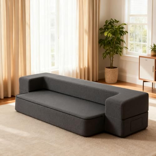 HonTop 10 Inch Modern Folding Sofa Bed Couch Memory Foam Couch Full Futon Sofa Sleeper Chair for Living Room Guest Mattress, Dark Grey HonTop