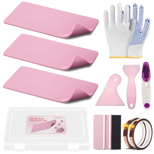 DNSGOOR 4" x 8"Heat Press Mat Silicone with Heat Resistant Tape Scrapers,0.12 Inch Thick Washable Double Sided Heat Press Pad for Vinyl Ironing Insulation Transfer Crafting Sublimation Projects DNSGOOR