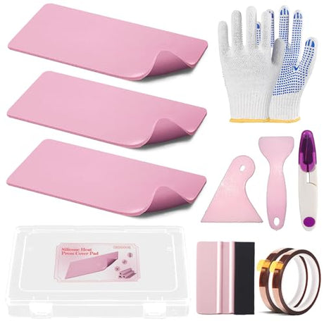 DNSGOOR 4" x 8"Heat Press Mat Silicone with Heat Resistant Tape Scrapers,0.12 Inch Thick Washable Double Sided Heat Press Pad for Vinyl Ironing Insulation Transfer Crafting Sublimation Projects DNSGOOR