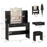 GAOMON Makeup Vanity Desk with Lights and Mirror, Vanity Table with 3 Lighting Modes, Storage Drawer, Shelves, Charging Station and Included Stool for Bedroom, Marble Black GAOMON