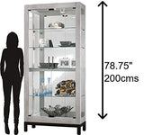 Howard Miller Quinn II Curio Cabinet 680-599 – Burnished Silver Finish Home Decor, Four Glass Shelves, Five Level Display Case, No-Reach Roller Halogen Light Howard Miller
