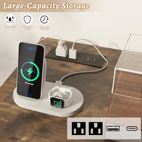 St.Mandyu Record Player Stand with Sliding Doors, 15.7" D x 39.4" W x 40" H Record Storage Cabinet with Charging Station Holds Up to 450 Albums, Vinyl Display Shelf for Living Room, Brown St.Mandyu