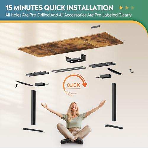 DEVAISE 71 * 28 Inches Electric Standing Desk, Dual Motors for Quite Adjustment，3 Memory Preset Adjustable Stand up Desk, Computer Desk Sit to Stand Desk for Home Office (Rustic Brown) DEVAISE