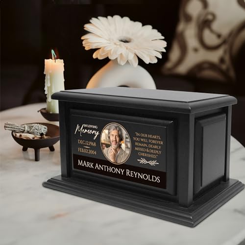Personalized Solid Wood Human Urns for Ashes 250lbs, Custom Urn Box for Human Ashes, Large Burial and Cremation Urns for Ashes, Black Wood Color (Design 4) Basic Fundamentals