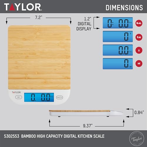 Taylor Digital Eco-Friendly Bamboo Kitchen Food Scale, 15 Pound Capacity, Natural Taylor
