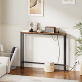 HOOBRO 39.4 Inch Narrow Console Table with Power Outlets, 5.9 Inch Sofa Table with Storage, Skinny Behind Couch Table, for Entryway Hallway, Small Spaces, Rustic Brown and Black BF52UXG01G1 HOOBRO
