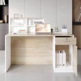 WOODTIME 55" W Reception Desk with Lockable Drawer, Door & Open Shelves, Modern Front Counter Table Office Reception Counter for Checkout, Store, Salon, White & Natural