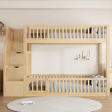 Merax Twin Over Twin Floor Bunk Bed with Storage Ladder and Guardrails, Wood Twin Bunk Bed for Kids Teens Adult, Natural Merax