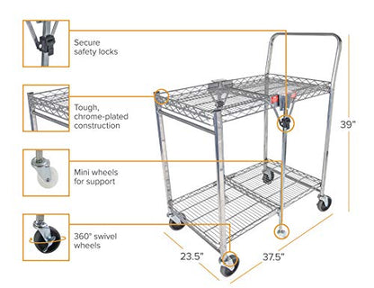 Bostitch Office Stowaway Folding Utility Cart, NSF Certified, Metal Heavy Duty Design, 23.5" x 37.5" x 39", Chrome