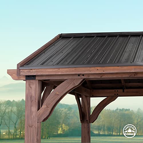 Backyard Discovery Arlington 12x12 All Cedar Gazebo, Walnut, Insulated Steel Roof, Water Resistant, Wind Resistant up to 100 MPH, Withstand 7,886 lbs Backyard Discovery