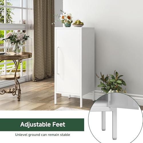 PEROKIER Metal Storage Cabinet with 2 Adjustable Shelves Freestanding White Storage Cabinets with Door for Office Kitchen Bathroom Living Room Pantry Garage PEROKIER