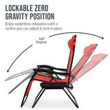 Best Choice Products Set of 2 Extra Wide Adjustable Steel Mesh Zero Gravity Lounge Chair Recliners w/Pillows and Cup Holder Trays - Crimson Red