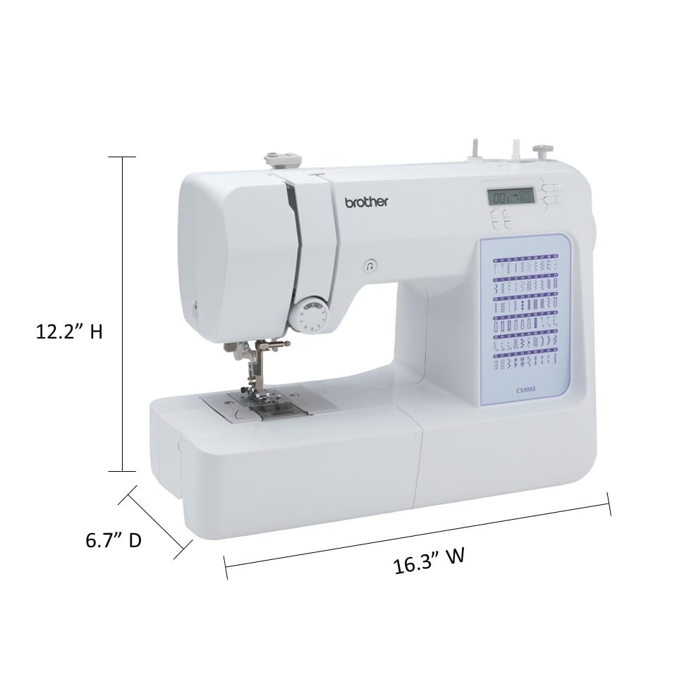 Brother CS5055 Computerized Sewing Machine, 60 Built-in Stitches, LCD Display, 7 Included Feet, White Brother