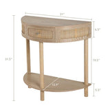 Wnutrees Rattan Half Moon Console Table, Modern Entryway Table with Drawer, Boho Sofa Table with Bottom Storage Shelf, Small Semicircular Tables for Hallway, Living Room, Natural Wnutrees