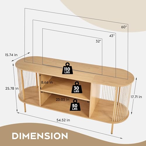 Brafab 4-Piece Living Room Table Set, 60" Boho TV Stand with Hand-Woven Ropes, Round Rattan Coffee Table & 2 Side Tables Brafab