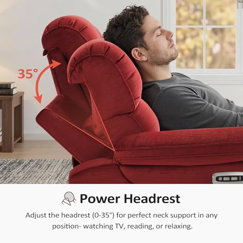 MCombo Power Zero Wall Hugger Recliner Chair for Small Space RV Living Room, Power Recliner with Adjustable Headrest, USB & USB-C Charging Ports, Fabric ST257 (Burgundy)