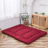 MAXYOYO Japanese Floor Mattress Futon Mattress, Thicken Sleeping Pad Foldable Roll Up Floor Futon for Adults Tatami Mat Dormitory Bed Lounger, Burgundy, Full Size MAXYOYO