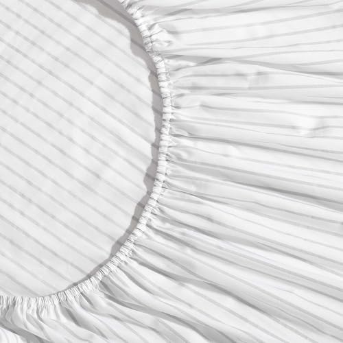 Eddie Bauer - Sheet Set, Luxurious Cotton Percale Bedding with Matching Pillowcases, Crisp & Cool, Fully Elasticized (Arden Stripe Grey, Full) Eddie Bauer