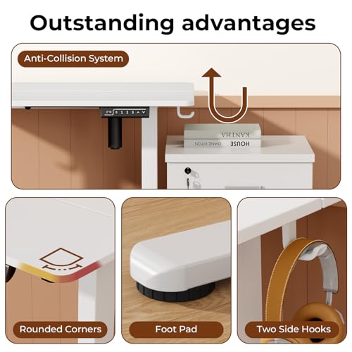 JYLH JOYSEEKER Small Standing Desk, 32" ×20" Electric White Standing Desk, Height Adjustable Compact Sit Stand Workstation with Splice Board, Home Office Desk with 2 Hooks JYLH JOYSEEKER