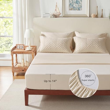 Zzlpp Twin Comforter Set 5 Pieces, Beige Tufted Bed in a Bag with Comforter, Pillow Sham, Pillowcase, Flat Sheet, Fitted Sheet - All Season Boho Bedding Sets Zzlpp
