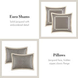 Madison Park Signature Cozy Comforter Set - All Season Bedding Combo Filled Insert and Removable Duvet Cover, Shams, Decorative Pillows, King (110 in x 96 in), Geometric Grey 10 Piece Madison Park