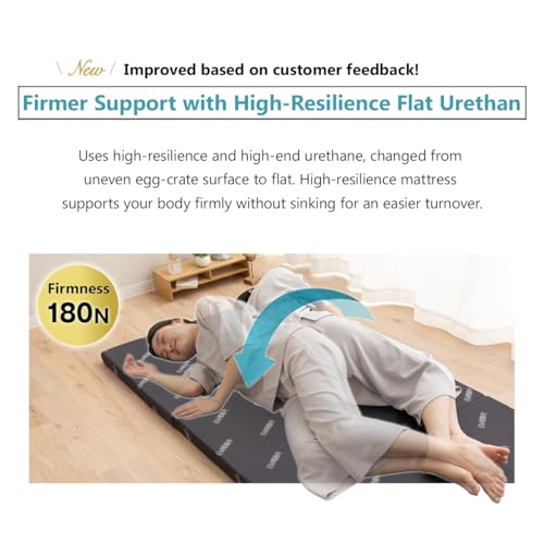 EMOOR 2in Tri-Fold Underlay Mattress for Japanese Futon Mattress Start High Resilience Foam 30D/180N Twin (77x38in) Dark Gray, Tatami Floor Sleeping EMOOR