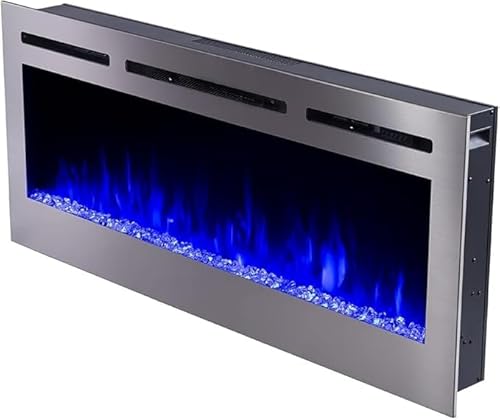 Touchstone Sideline Deluxe -Stainless Steel Smart Electric Fireplace- 60" Wide- Alexa/WiFi-Enabled- in Wall Recessed- 5 Flame Settings- 9 Flame Colors- 1,500W Heater- Log & Crystal Options- 86277 Touchstone