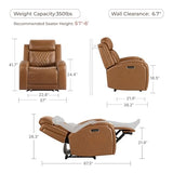 CHITA Genuine Leather Recliner Chair for Adults with Adjustable Power Headrest, Lay Flat Power Recliner with Slide-Out Cupholders & USB/Type-C Ports, Living Room Chair, Saddle CHITA