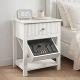 Aylenic Night Stand with Gun Drawer, Nightstand Gun Safe White and Gold Bedside Table Handgun Safe Modern Fluted Bedroom Organiser Storage, Side Table Living Room Simple Aesthetic End Table Aylenic