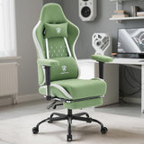 Morkprism Gaming Chair Breathable Fabric,Computer Office Chair with Footrest,Massage Lumbar Support and Gel Pad,Ergonomic Reclining Gamer Chair with Adjustable Armrests and Spring Cushion Green Morkprism