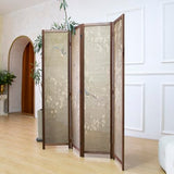 Furnnylane 4 Panel Room Divider Screen and Folding Panel Screen,Double Sided Bamboo Divider for Room Separation,White Plum and Birds,67" H x 63" W,67" H x 63" W Furnnylane