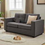 TYBOATLE 65" W Morden Linen Fabric Sofa Couch w/ 2 USB Charging Ports and Wide Arms, Mid-Century Comfy Upholstered Loveseat Couches for Living Room, Bedroom, Office, Easy Assembly (Dark Grey) TYBOATLE