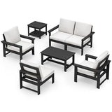 SERWALL HDPE Outdoor Patio Furniture Set, 7-Piece Outdoor Sectional Patio Conversation Set, All Weather Outdoor Couch Set Patio Sofa Set for Deck, Lawn, Black Frame with Khaki Cushion SERWALL