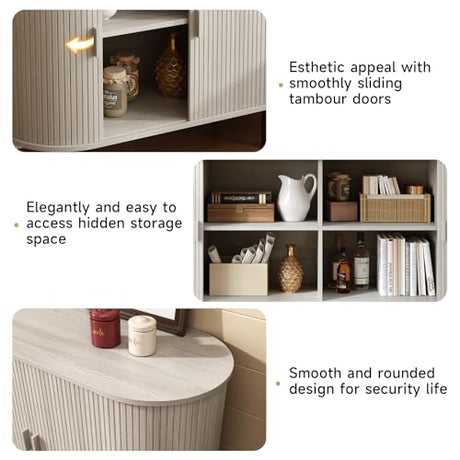 ONBRILL 55" Sideboard Buffet Cabinet with Storage, Storage Cabinet with Sliding Door & Adjustable Shelf, Modern Accent Coffee Bar Console Table for Kitchen, Entryway, Natural White ONBRILL