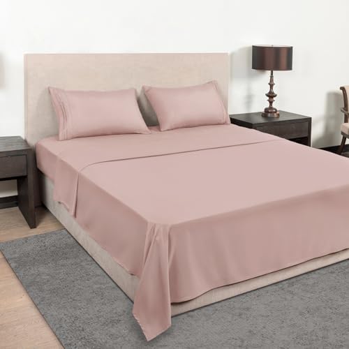 Mejoroom King Size Bed Sheet Set - Hotel Luxury 1800 Bedding Sheets & Pillowcases - 16" Deep Pocket Fitted Sheet, Soft, Breathable, Wrinkle & Fade Resistant - 4 Piece(King, Dusty Pink) Mejoroom