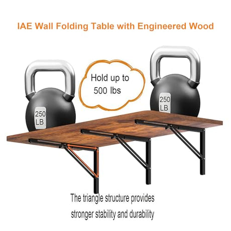 IAE 48" x 22" Floating Foldable Desk,Wall-Mounted Folding Computer Table with Engineered Wood,Study Table with Shelf Brackets,Fold Down Shelf,Fold Computer Desk for Small Spaces,Holds 500 lb,Rustic IAE