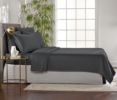 Pure Bamboo Full Sheets, Genuine 100% Organic Viscose Derived from Bamboo Bed Sheet Set, Luxuriously Soft & Cooling, Double Stitching, 2 Year Quality Promise (Full, Charcoal) Pure Bamboo