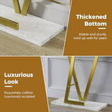 43.3" Gold Console Table, Modern Entryway Table with White Faux Marble Top & Metal Base, Narrow Sofa Table for Living Room, Hallway, Foyer PyroLog