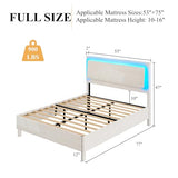 LUXOAK High Gloss Beige Bed Frame with Floating LED Headboard – Full Platform Design, Easy Assembly LUXOAK