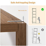 SICOTAS 5-Tier Rattan Boho Bookshelf with Doors - Tall Oak Bookcase for Stylish Storage SICOTAS