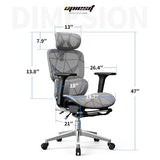 Opiesit Office Chair with 3D Adjustable Lumbar Support,Ergonomic Computer Chair,Adjustable Headrest and Armrests, 400lbs Capacity,Tilt-Swivel,Premium Mesh Desk Chair for Office,Home & Gaming (Grey) Opiesit