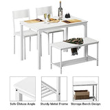 soges 4 Person Dining Table Set,43.3 inch Kitchen Table Set for 4,2 Chairs with Backrest,2-Person Bench with Storage, White Rack,Nesting Furniture Set for Dining Room and Restaurant, White soges