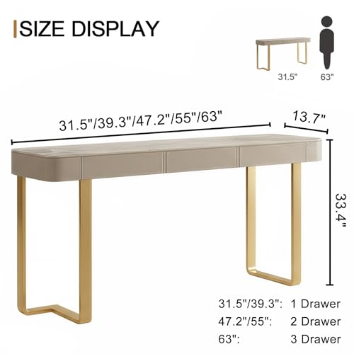 MISXEOE Modern Console Table with Storage Drawers Stone Slab Top, Rectangle Narrow Sofa Table Behind Couch Entryway Cabinet for Living Room, Hallway, Foyer(Gold,31.5"x13.7"x33.4") MISXEOE